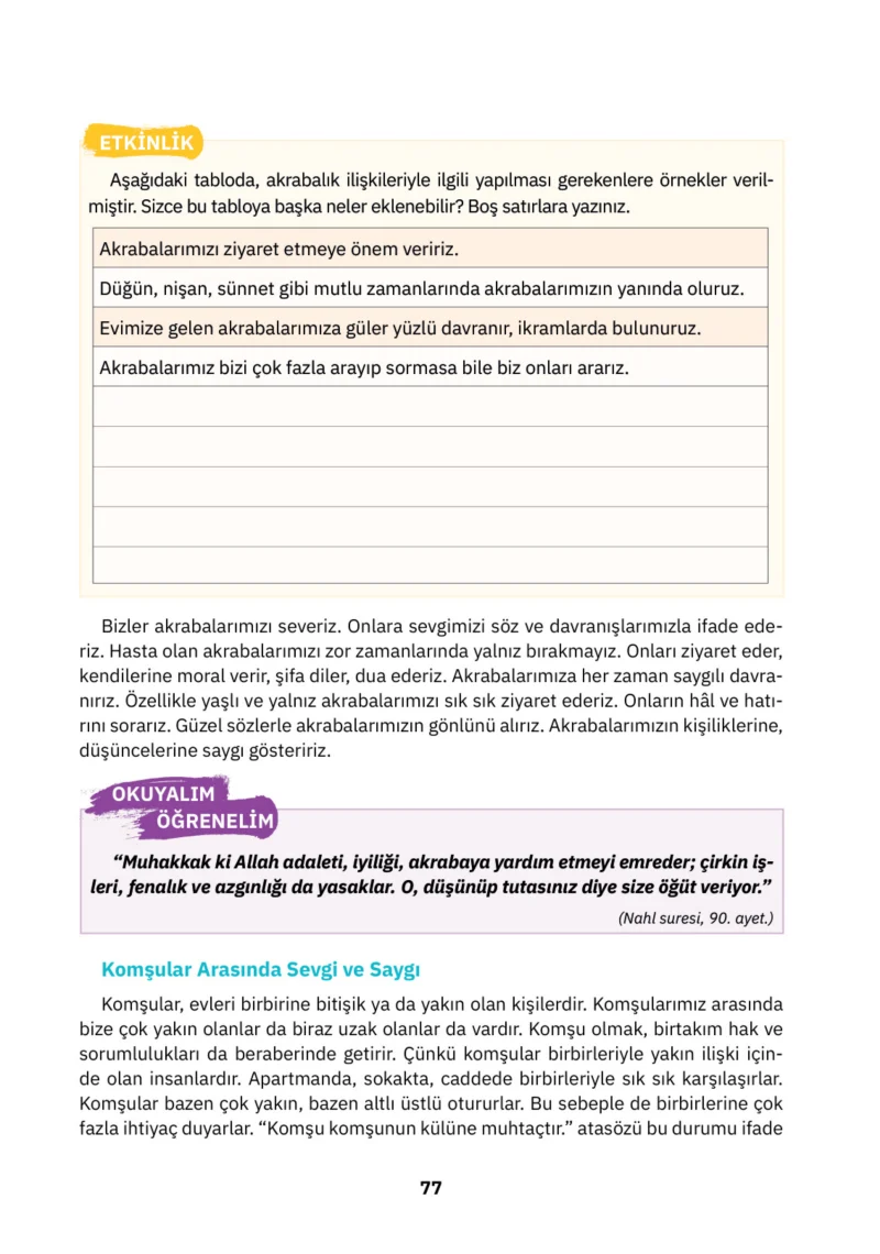 4. Sınıf Din Kültürü ve Ahlak Bilgisi Ders Kitabı Cevapları SDR İpekyolu Yayınları Sayfa 77