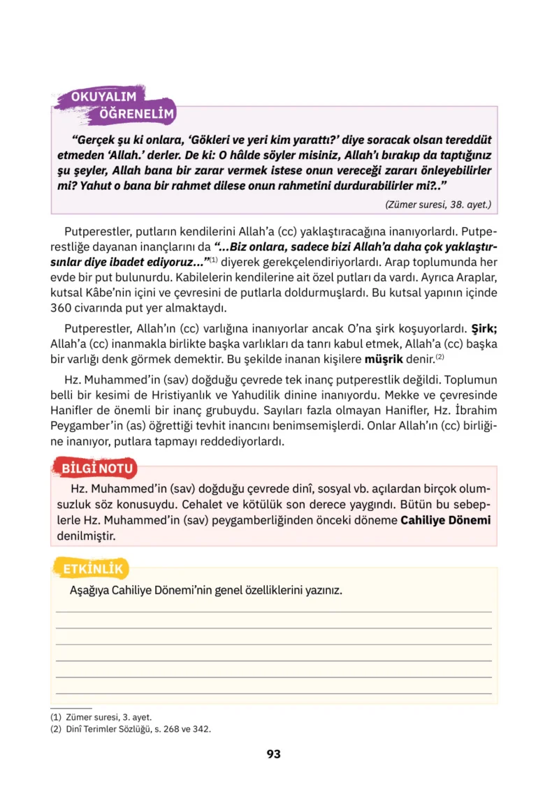 4. Sınıf Din Kültürü ve Ahlak Bilgisi Ders Kitabı Cevapları SDR İpekyolu Yayınları Sayfa 93