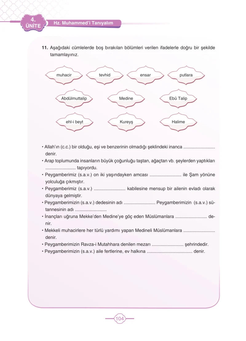 4. Sınıf Din Kültürü ve Ahlak Bilgisi Ders Kitabı Cevapları Tutku Yayıncılık Sayfa 104