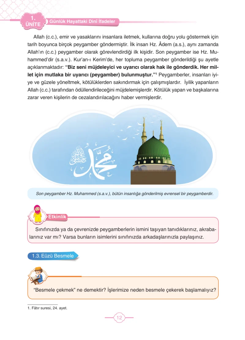 4. Sınıf Din Kültürü ve Ahlak Bilgisi Ders Kitabı Cevapları Tutku Yayıncılık Sayfa 12