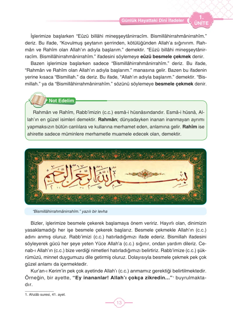 4. Sınıf Din Kültürü ve Ahlak Bilgisi Ders Kitabı Cevapları Tutku Yayıncılık Sayfa 13