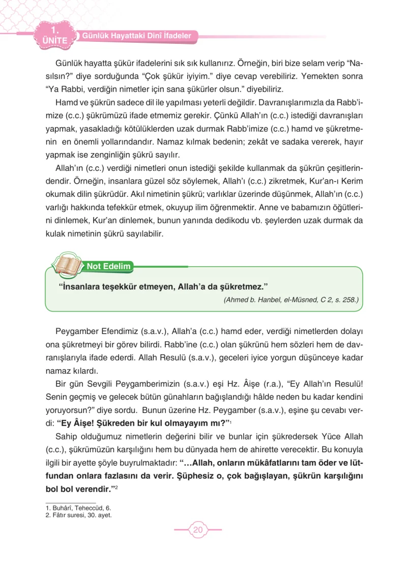 4. Sınıf Din Kültürü ve Ahlak Bilgisi Ders Kitabı Cevapları Tutku Yayıncılık Sayfa 20