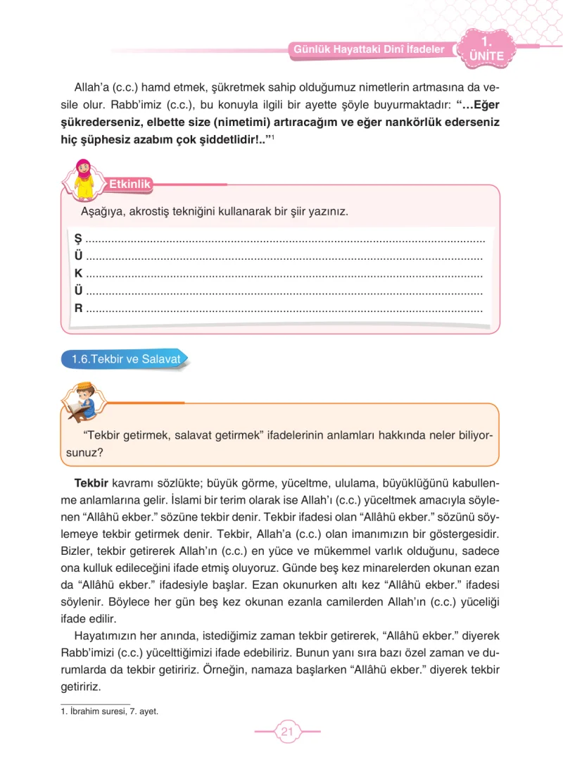 4. Sınıf Din Kültürü ve Ahlak Bilgisi Ders Kitabı Cevapları Tutku Yayıncılık Sayfa 21