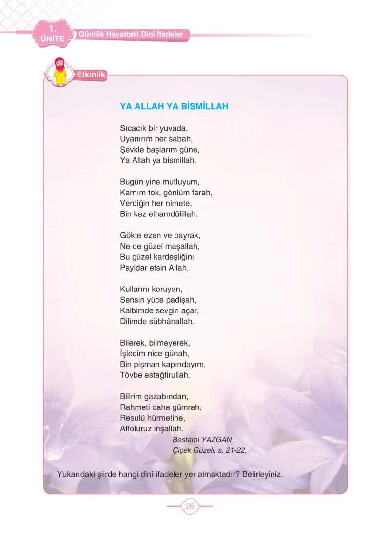 4. Sınıf Din Kültürü ve Ahlak Bilgisi Ders Kitabı Cevapları Tutku Yayıncılık Sayfa 26