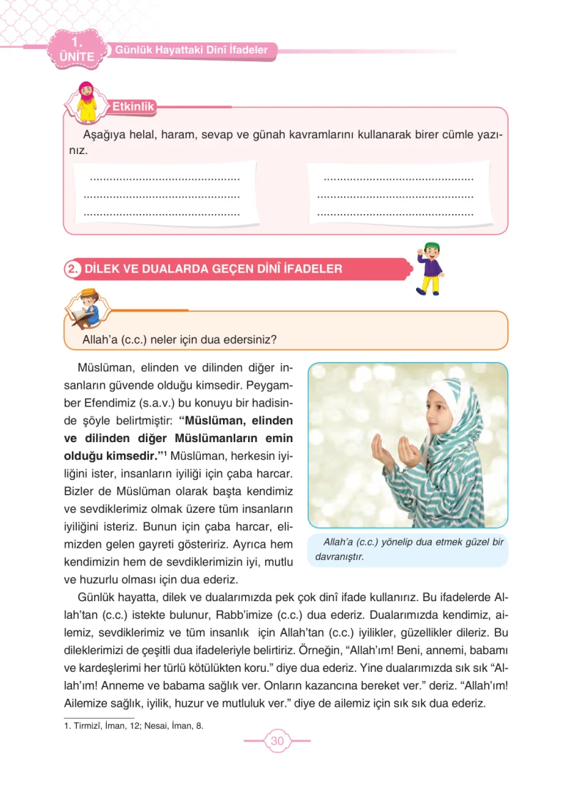 4. Sınıf Din Kültürü ve Ahlak Bilgisi Ders Kitabı Cevapları Tutku Yayıncılık Sayfa 30