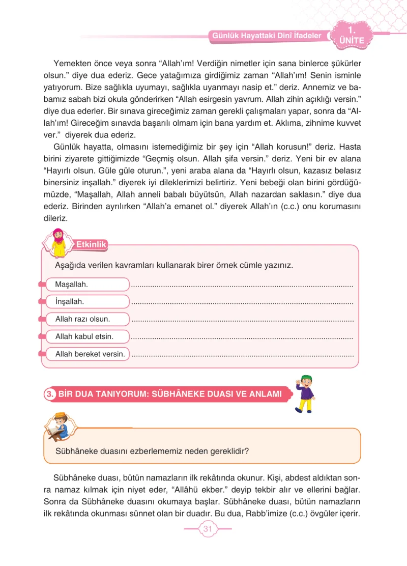 4. Sınıf Din Kültürü ve Ahlak Bilgisi Ders Kitabı Cevapları Tutku Yayıncılık Sayfa 31