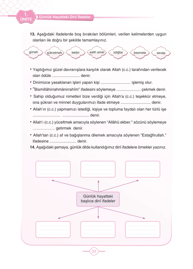 4. Sınıf Din Kültürü ve Ahlak Bilgisi Ders Kitabı Cevapları Tutku Yayıncılık Sayfa 34