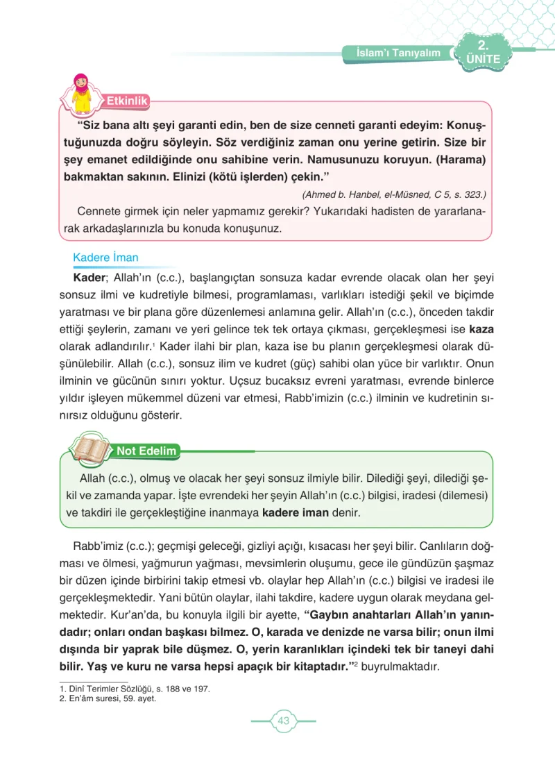 4. Sınıf Din Kültürü ve Ahlak Bilgisi Ders Kitabı Cevapları Tutku Yayıncılık Sayfa 43