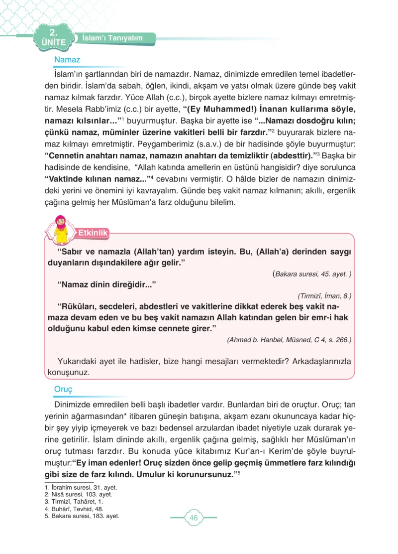 4. Sınıf Din Kültürü ve Ahlak Bilgisi Ders Kitabı Cevapları Tutku Yayıncılık Sayfa 46
