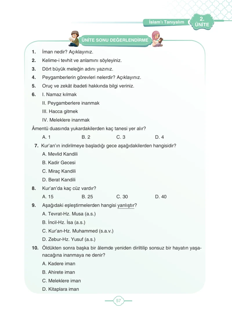 4. Sınıf Din Kültürü ve Ahlak Bilgisi Ders Kitabı Cevapları Tutku Yayıncılık Sayfa 57