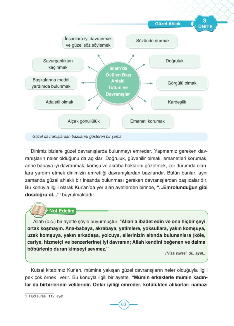 4. Sınıf Din Kültürü ve Ahlak Bilgisi Ders Kitabı Cevapları Tutku Yayıncılık Sayfa 63