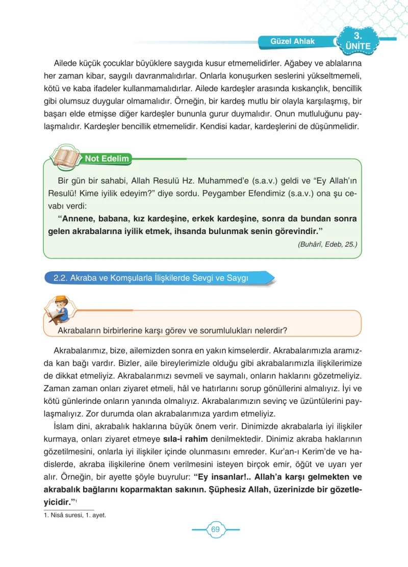 4. Sınıf Din Kültürü ve Ahlak Bilgisi Ders Kitabı Cevapları Tutku Yayıncılık Sayfa 69