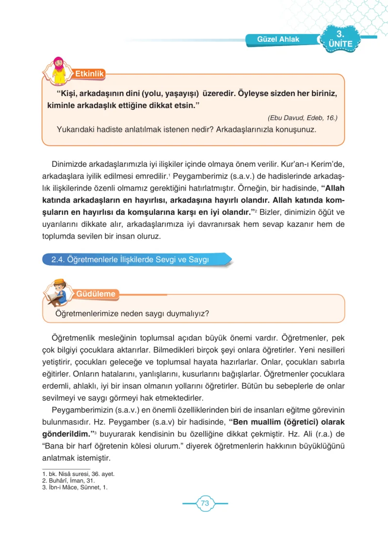 4. Sınıf Din Kültürü ve Ahlak Bilgisi Ders Kitabı Cevapları Tutku Yayıncılık Sayfa 73