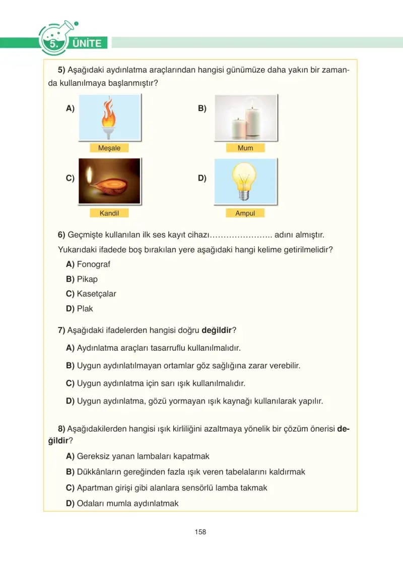 4. Sınıf Fen Bilimleri Ders Kitabı Cevapları Anka Yayınevi Sayfa 158