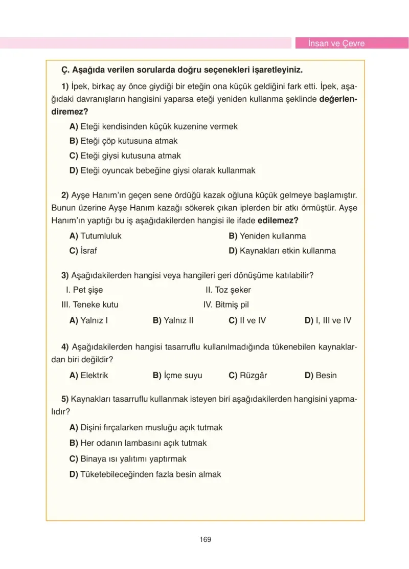 4. Sınıf Fen Bilimleri Ders Kitabı Cevapları Anka Yayınevi Sayfa 169