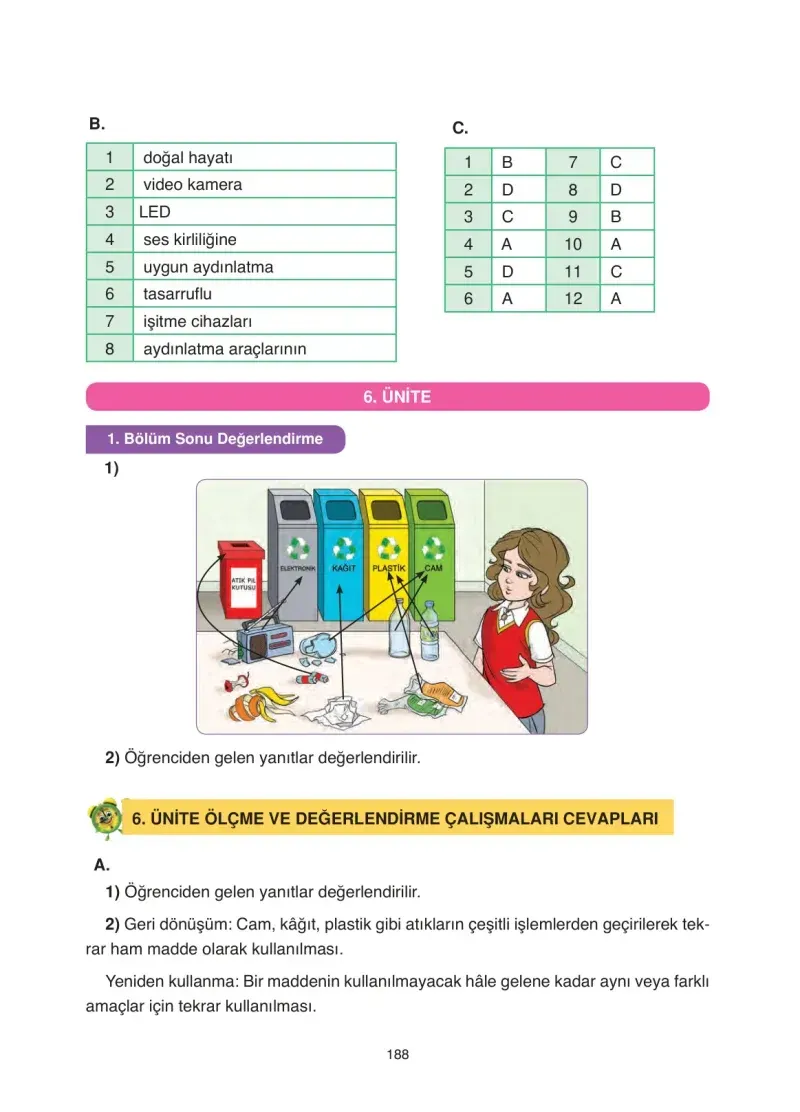 4. Sınıf Fen Bilimleri Ders Kitabı Cevapları Anka Yayınevi Sayfa 188