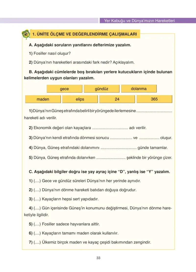 4. Sınıf Fen Bilimleri Ders Kitabı Cevapları Anka Yayınevi Sayfa 33
