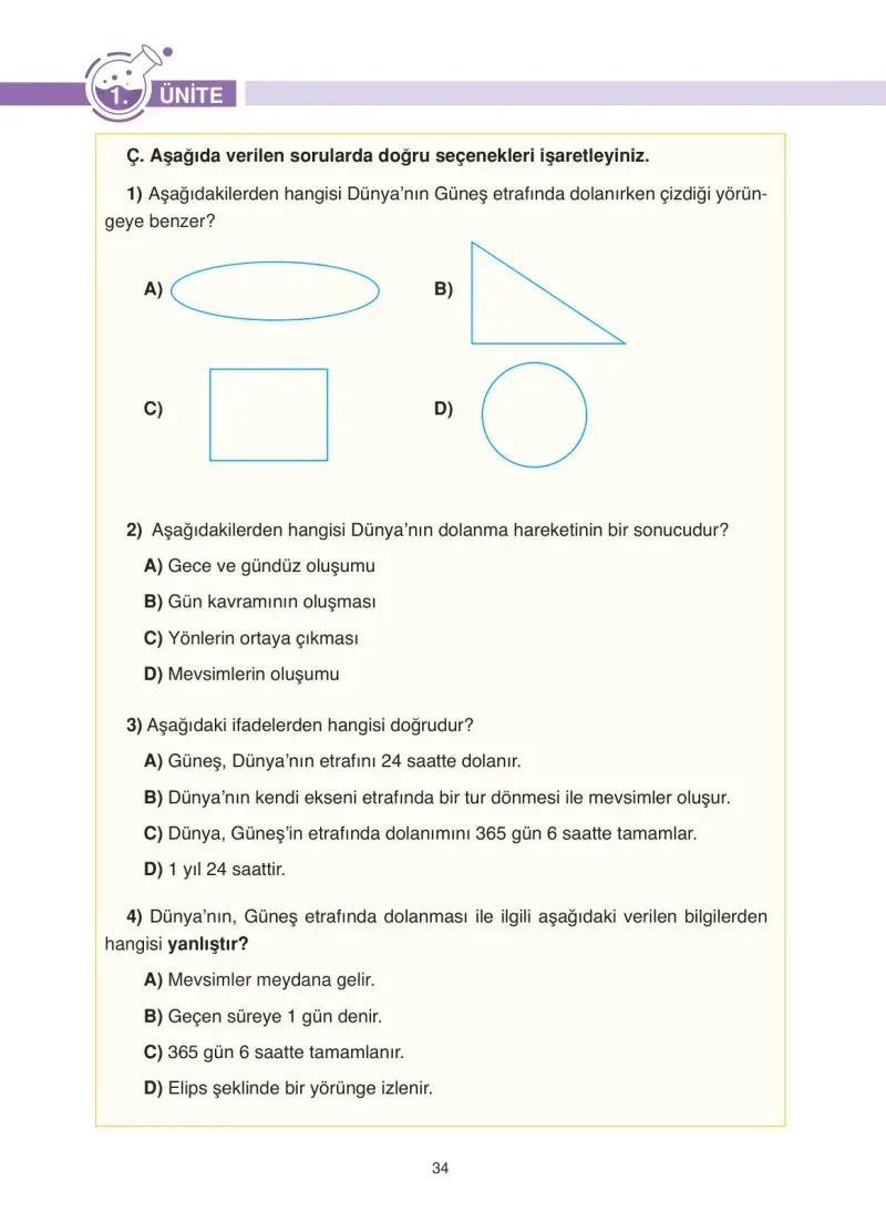 4. Sınıf Fen Bilimleri Ders Kitabı Cevapları Anka Yayınevi Sayfa 34
