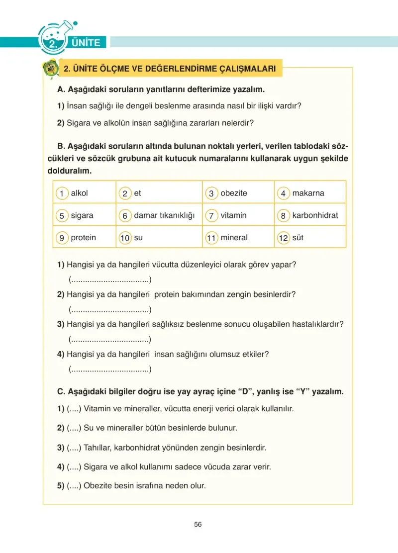 4. Sınıf Fen Bilimleri Ders Kitabı Cevapları Anka Yayınevi Sayfa 56
