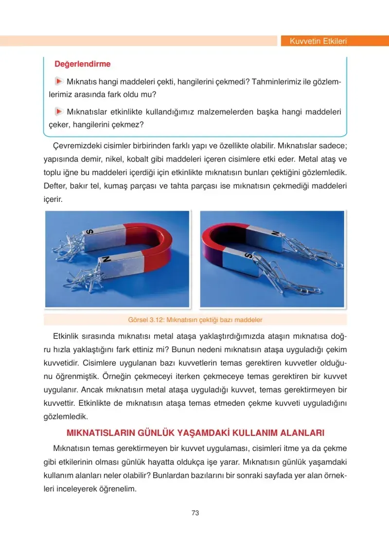 4. Sınıf Fen Bilimleri Ders Kitabı Cevapları Anka Yayınevi Sayfa 73
