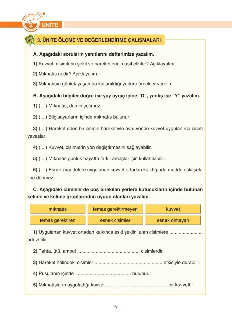 4. Sınıf Fen Bilimleri Ders Kitabı Cevapları Anka Yayınevi Sayfa 78