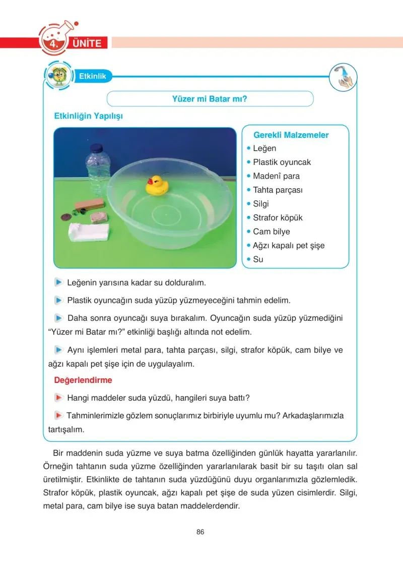 4. Sınıf Fen Bilimleri Ders Kitabı Cevapları Anka Yayınevi Sayfa 86