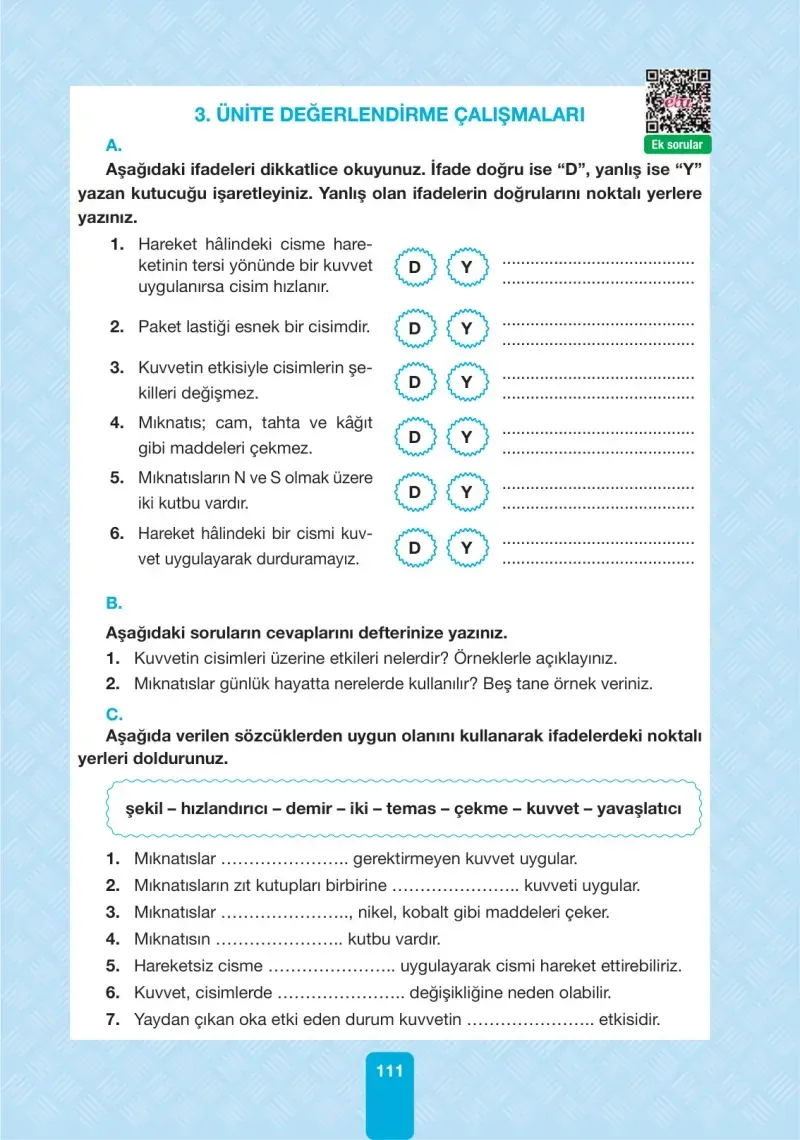 4. Sınıf Fen Bilimleri Ders Kitabı Cevapları Pasifik Yayınları Sayfa 111