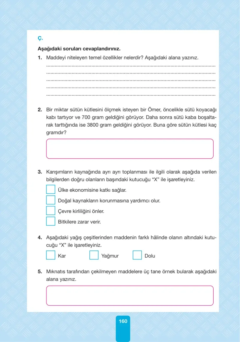 4. Sınıf Fen Bilimleri Ders Kitabı Cevapları Pasifik Yayınları Sayfa 160