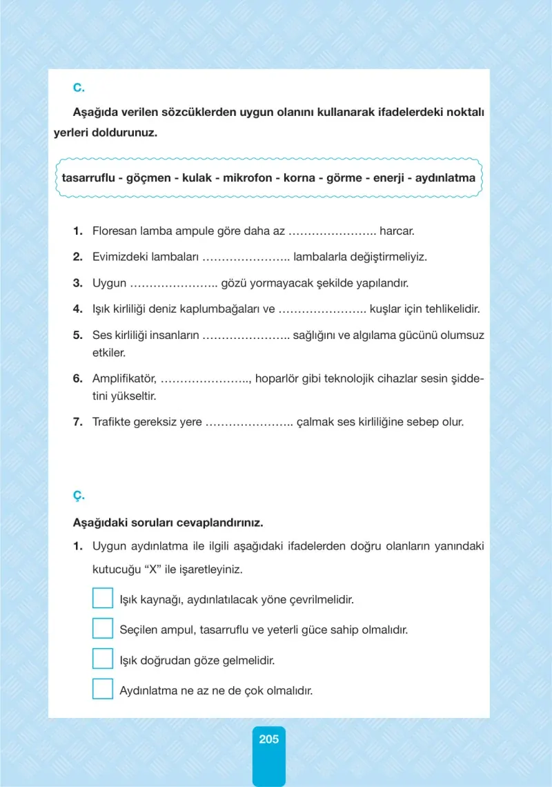 4. Sınıf Fen Bilimleri Ders Kitabı Cevapları Pasifik Yayınları Sayfa 205