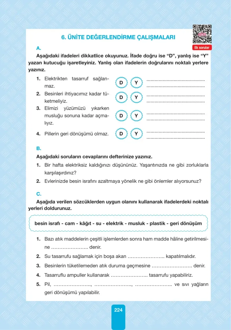 4. Sınıf Fen Bilimleri Ders Kitabı Cevapları Pasifik Yayınları Sayfa 224