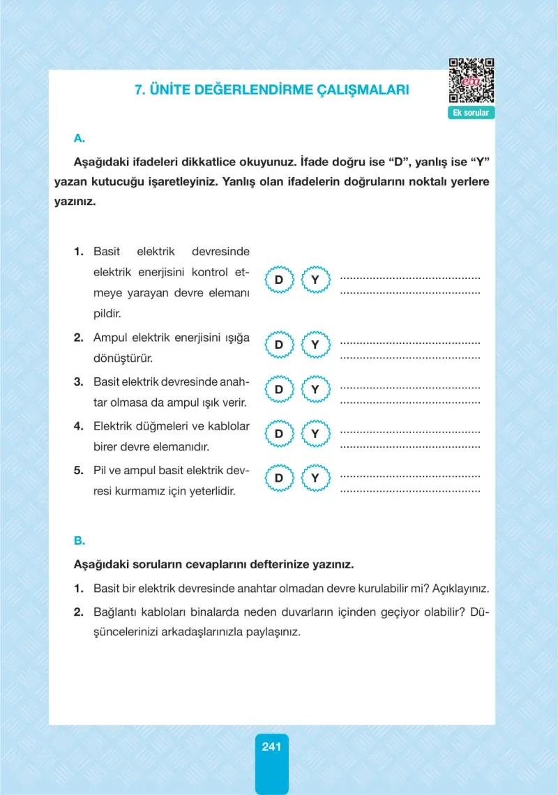 4. Sınıf Fen Bilimleri Ders Kitabı Cevapları Pasifik Yayınları Sayfa 241