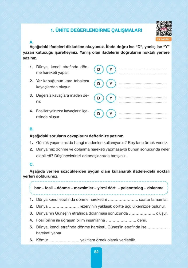 4. Sınıf Fen Bilimleri Ders Kitabı Cevapları Pasifik Yayınları Sayfa 52