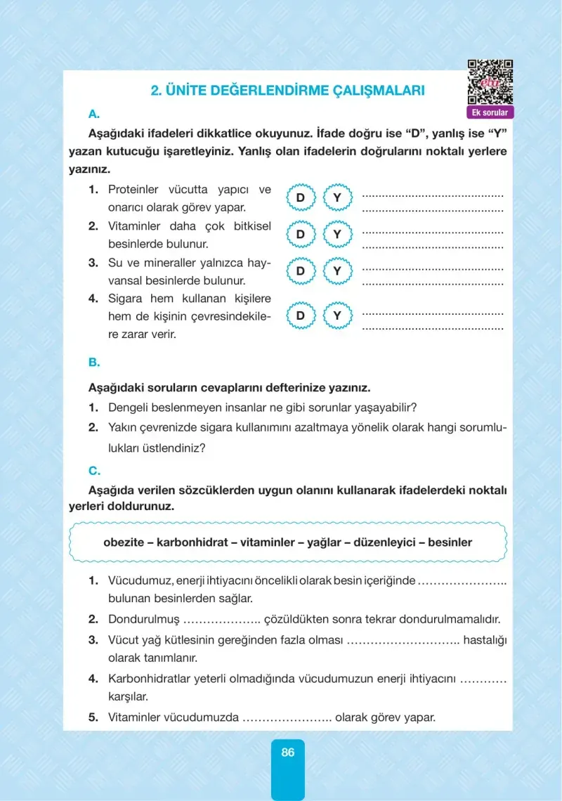 4. Sınıf Fen Bilimleri Ders Kitabı Cevapları Pasifik Yayınları Sayfa 86
