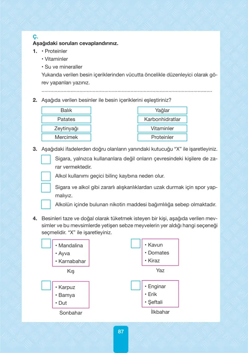4. Sınıf Fen Bilimleri Ders Kitabı Cevapları Pasifik Yayınları Sayfa 87