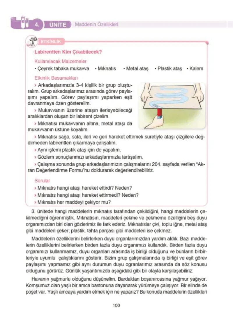 4. Sınıf Fen Bilimleri Ders Kitabı Cevapları SDR İpekyolu Yayıncılık Sayfa 100