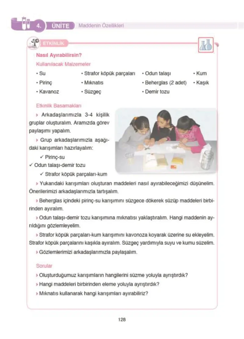 4. Sınıf Fen Bilimleri Ders Kitabı Cevapları SDR İpekyolu Yayıncılık Sayfa 128
