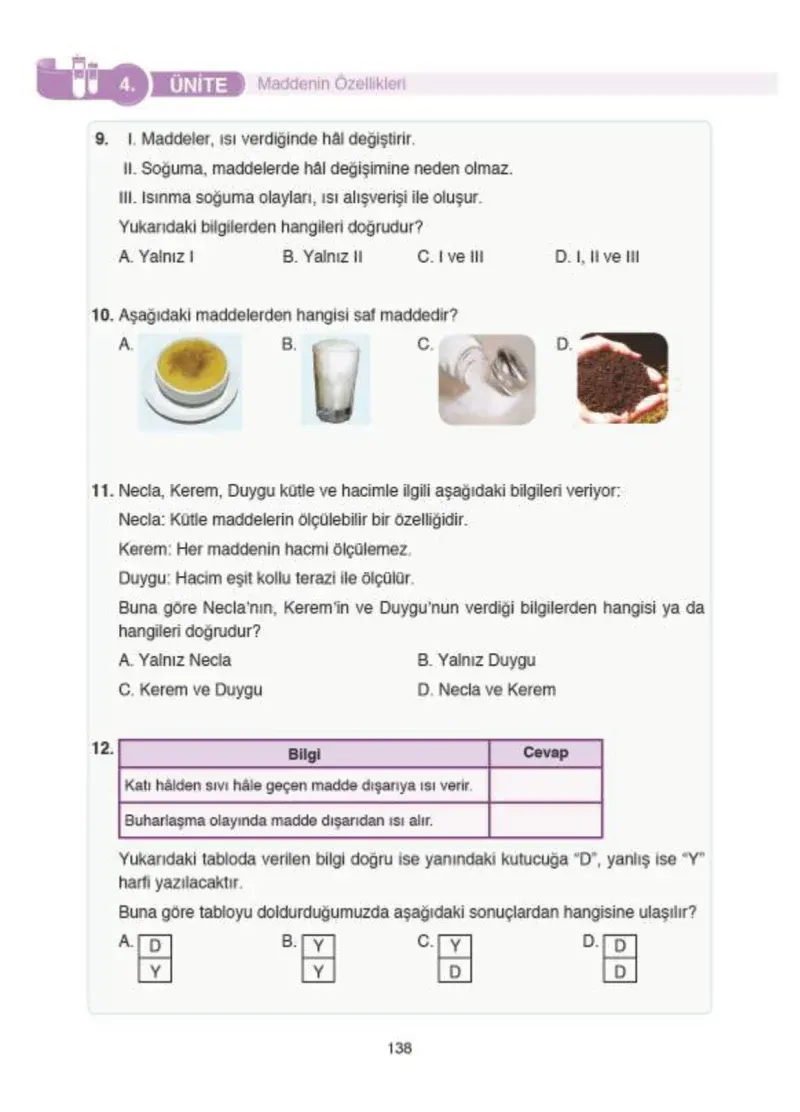 4. Sınıf Fen Bilimleri Ders Kitabı Cevapları SDR İpekyolu Yayıncılık Sayfa 138