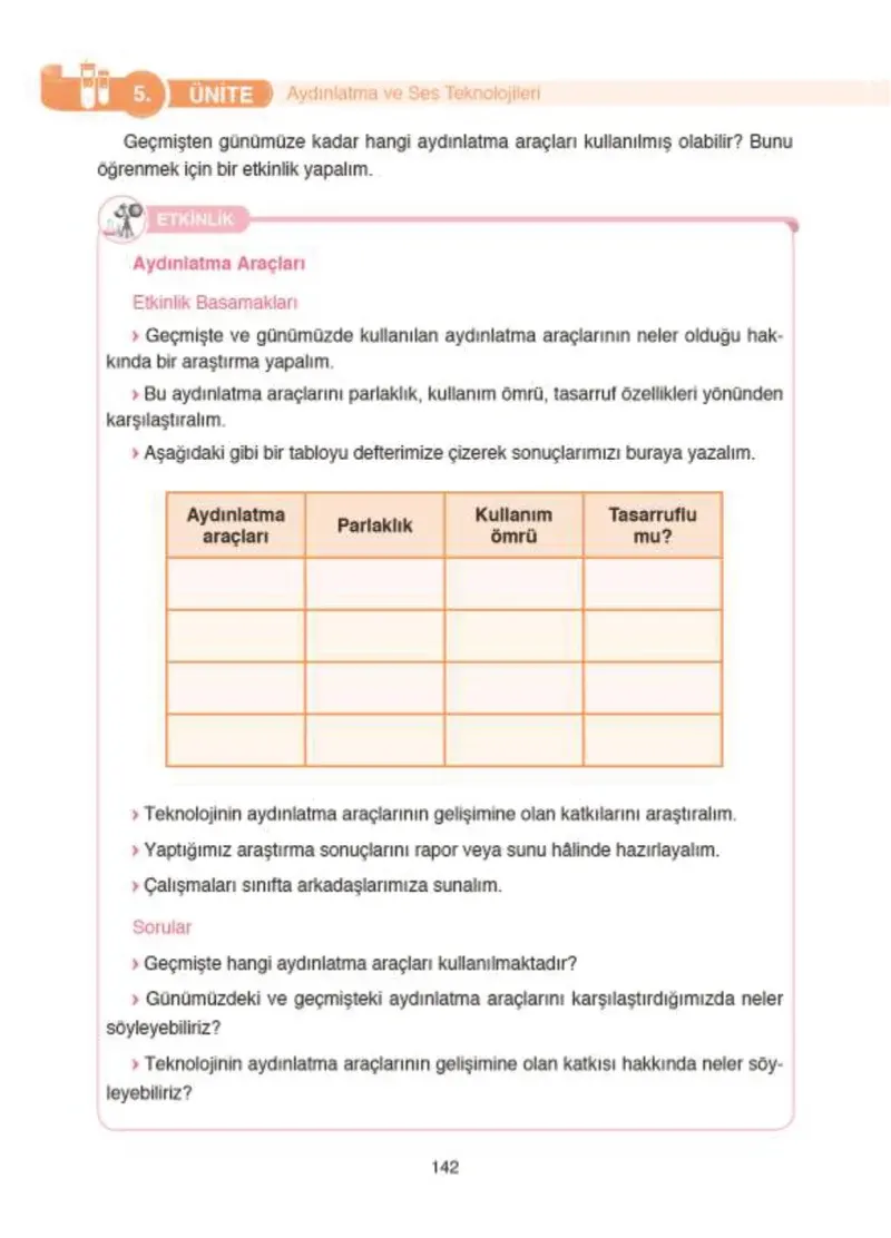 4. Sınıf Fen Bilimleri Ders Kitabı Cevapları SDR İpekyolu Yayıncılık Sayfa 142