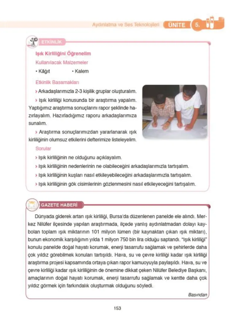 4. Sınıf Fen Bilimleri Ders Kitabı Cevapları SDR İpekyolu Yayıncılık Sayfa 153