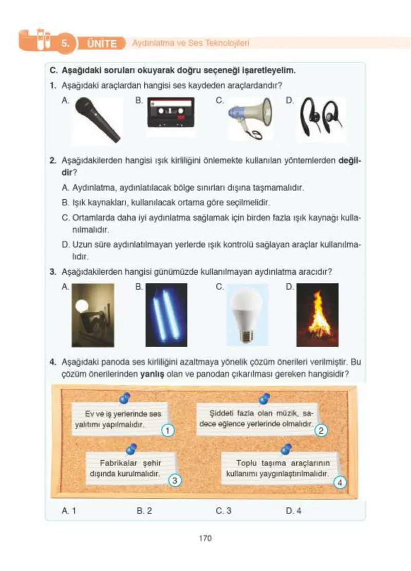4. Sınıf Fen Bilimleri Ders Kitabı Cevapları SDR İpekyolu Yayıncılık Sayfa 170