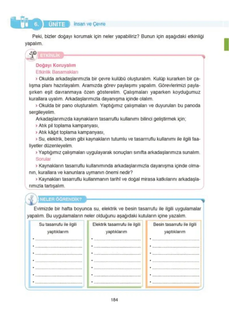 4. Sınıf Fen Bilimleri Ders Kitabı Cevapları SDR İpekyolu Yayıncılık Sayfa 184