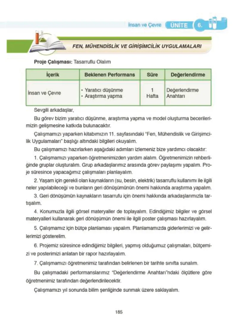 4. Sınıf Fen Bilimleri Ders Kitabı Cevapları SDR İpekyolu Yayıncılık Sayfa 185