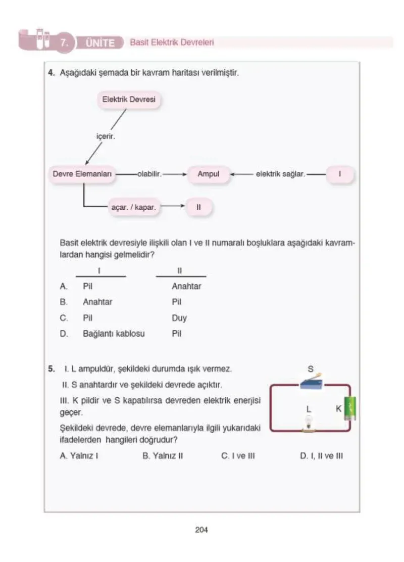 4. Sınıf Fen Bilimleri Ders Kitabı Cevapları SDR İpekyolu Yayıncılık Sayfa 204