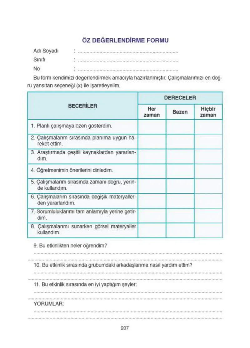 4. Sınıf Fen Bilimleri Ders Kitabı Cevapları SDR İpekyolu Yayıncılık Sayfa 207