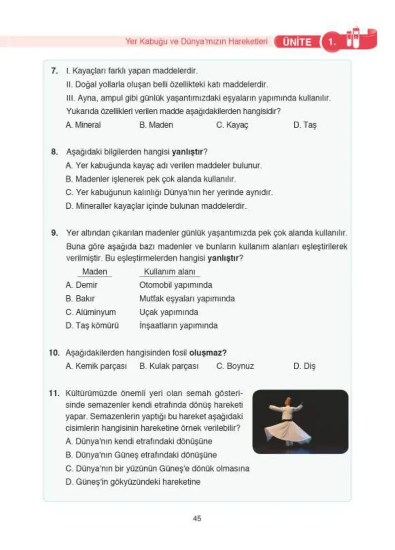 4. Sınıf Fen Bilimleri Ders Kitabı Cevapları SDR İpekyolu Yayıncılık Sayfa 45