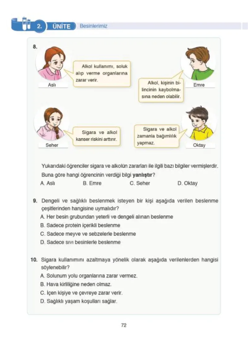 4. Sınıf Fen Bilimleri Ders Kitabı Cevapları SDR İpekyolu Yayıncılık Sayfa 72