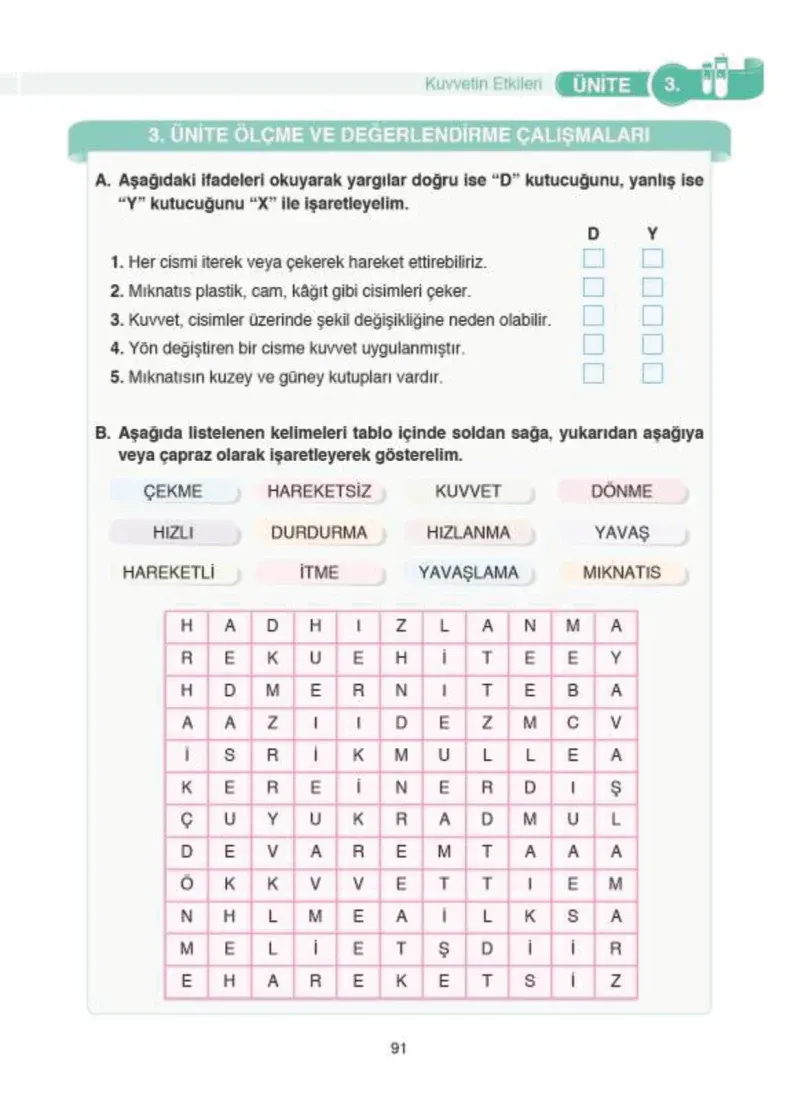 4. Sınıf Fen Bilimleri Ders Kitabı Cevapları SDR İpekyolu Yayıncılık Sayfa 91