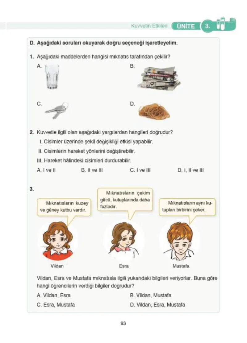 4. Sınıf Fen Bilimleri Ders Kitabı Cevapları SDR İpekyolu Yayıncılık Sayfa 93