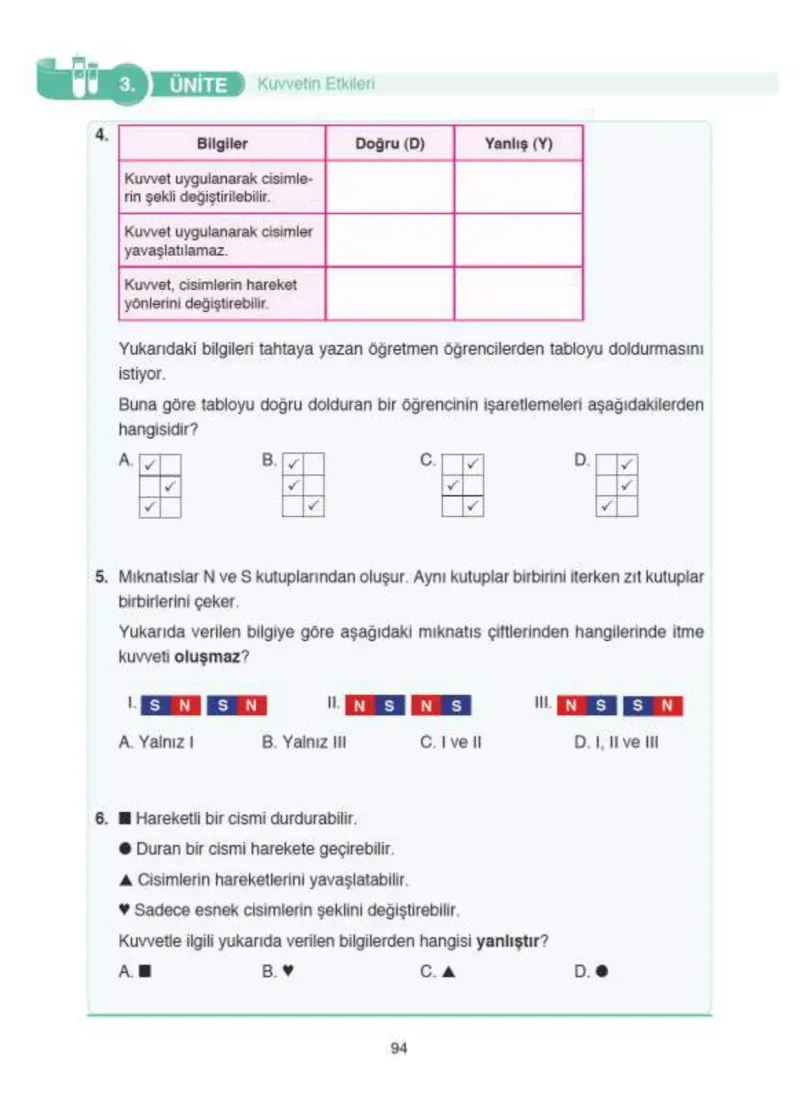4. Sınıf Fen Bilimleri Ders Kitabı Cevapları SDR İpekyolu Yayıncılık Sayfa 94