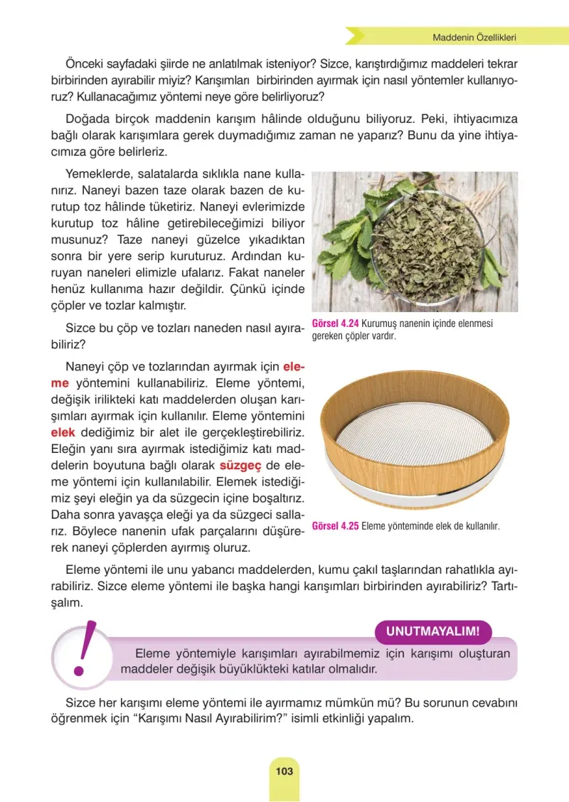 4. Sınıf Fen Bilimleri Ders Kitabı Cevapları Sözcü Yayınları Sayfa 103